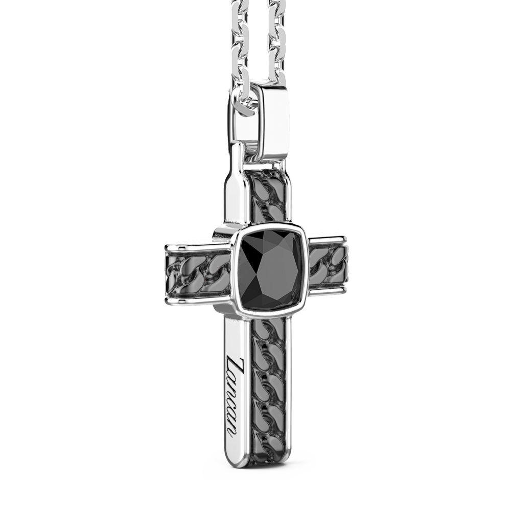 Zancan Collana In Argento Con Pendente A Croce E Onice Quadrata