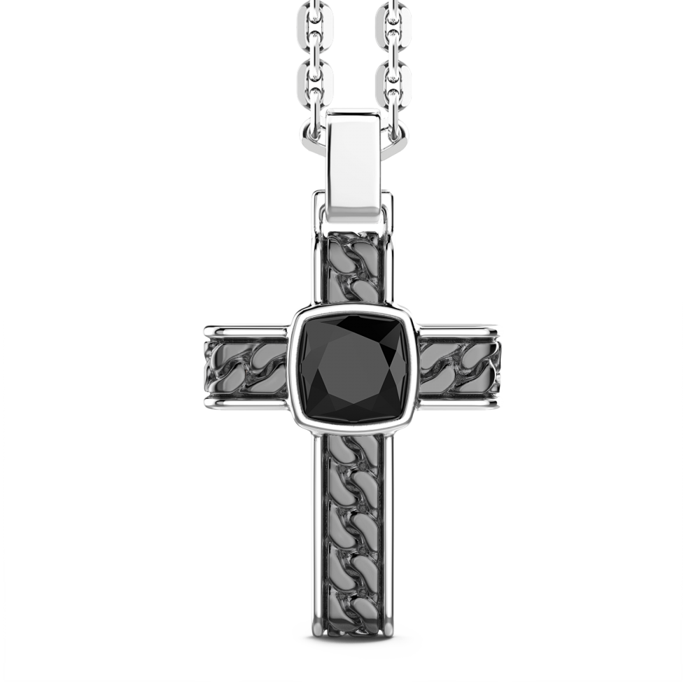 Zancan Collana in argento con pendente a croce e onice quadrata