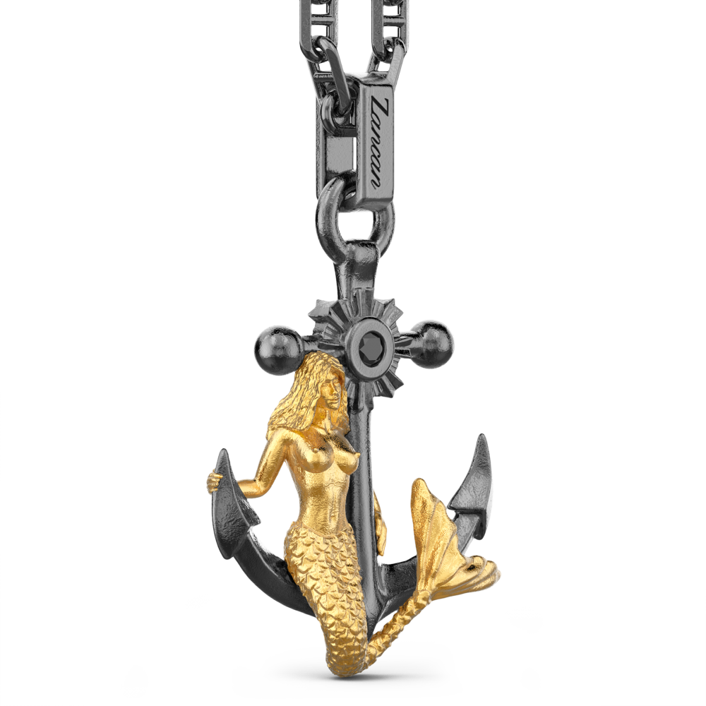 Zancan Collana In Argento Con Pendente Ad Ancora E Sirena