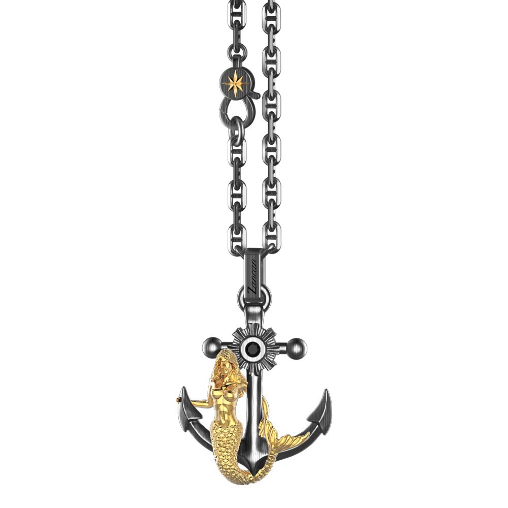 Zancan Collana In Argento Con Pendente Ad Ancora E Sirena