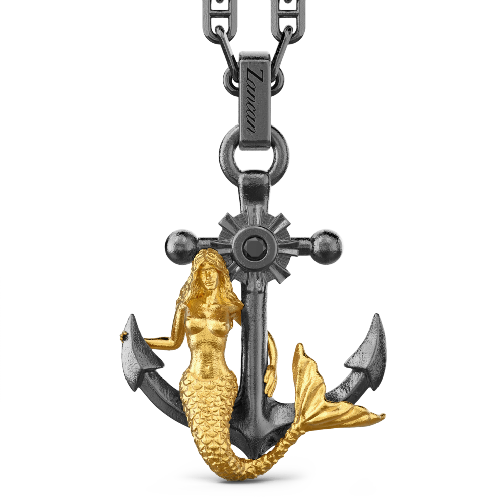 Zancan Collana in argento con pendente ad ancora e sirena
