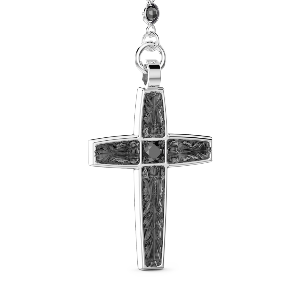 Zancan Collana Rosario Zancan In Argento Con Pietre Nere