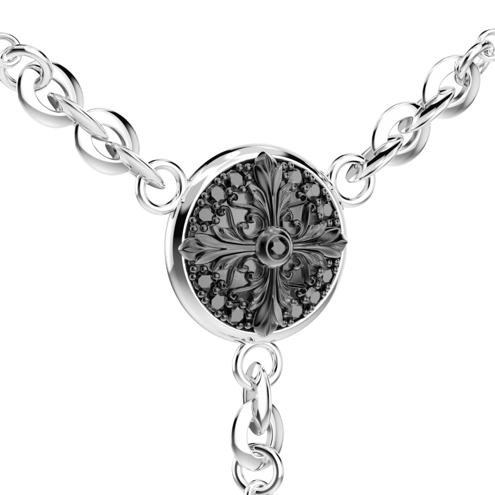 Zancan Collana Rosario Zancan In Argento Con Pietre Nere