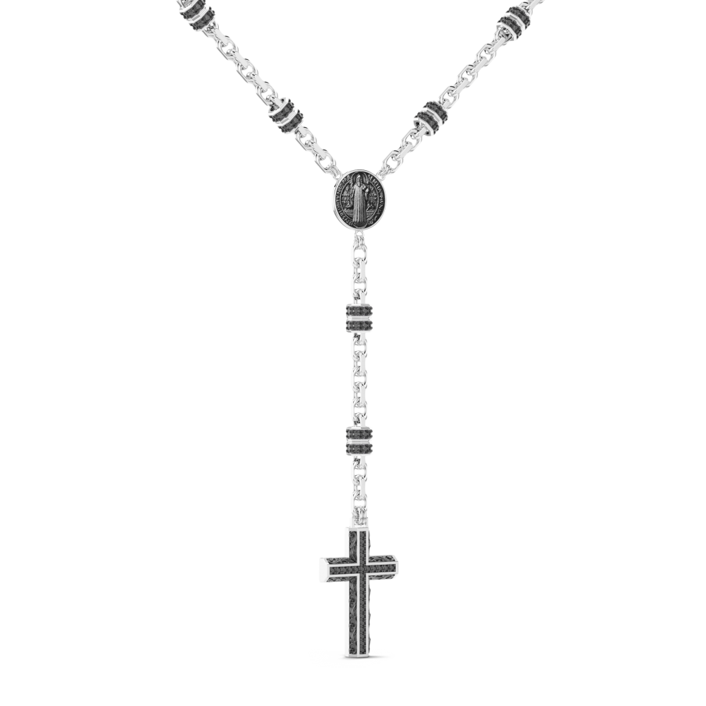 Zancan Collana Rosario Zancan In Argento Con Pietre Nere