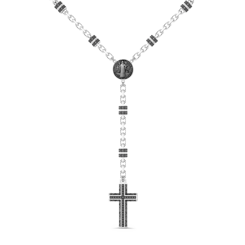 Zancan Collana rosario Zancan in argento con pietre nere