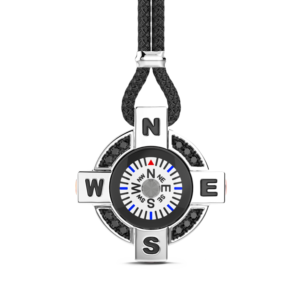 Zancan Collana Zancan con bussola bianca in argento e spinelli neri