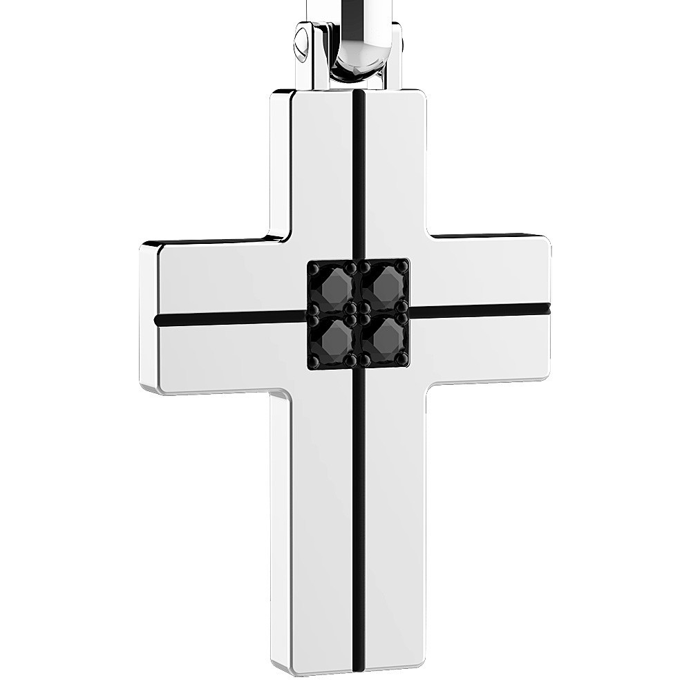 Zancan Collana Zancan In Acciaio Con Croce E Brillanti Neri