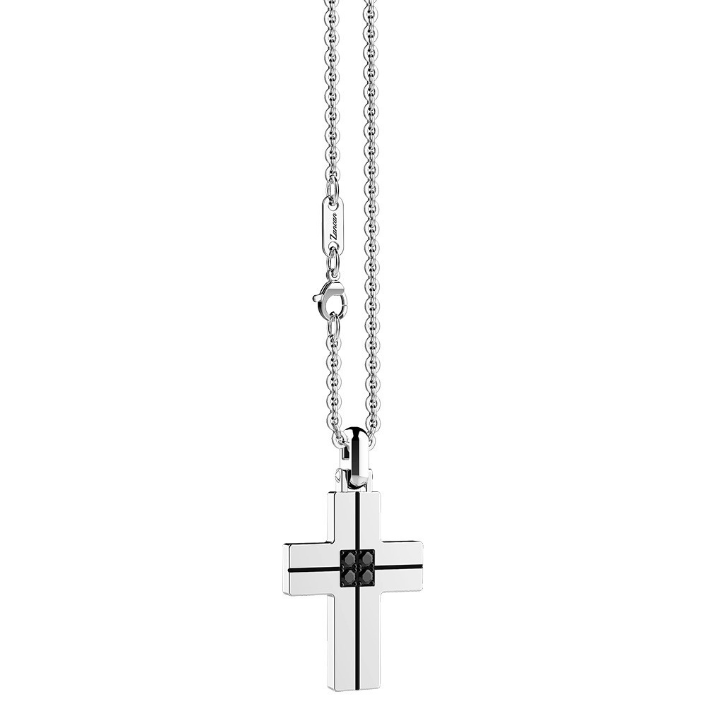 Zancan Collana Zancan in acciaio con croce e brillanti neri