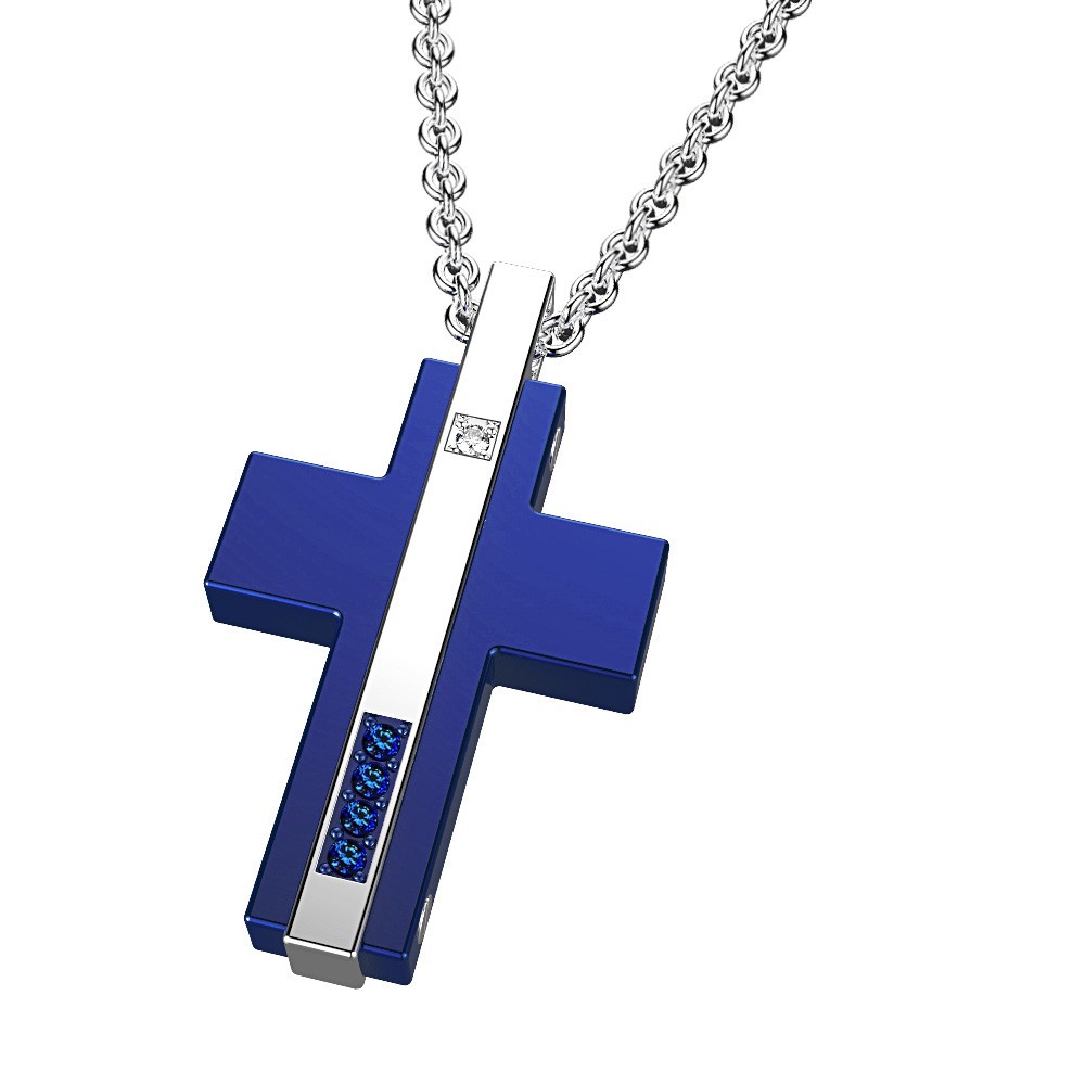 Zancan Collana Zancan in acciaio con croce e pietre preziose