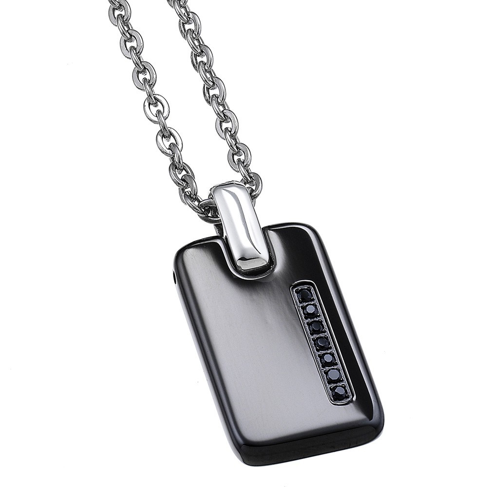 Zancan Collana Zancan In Acciaio Con Piastrina E Pietre Nere