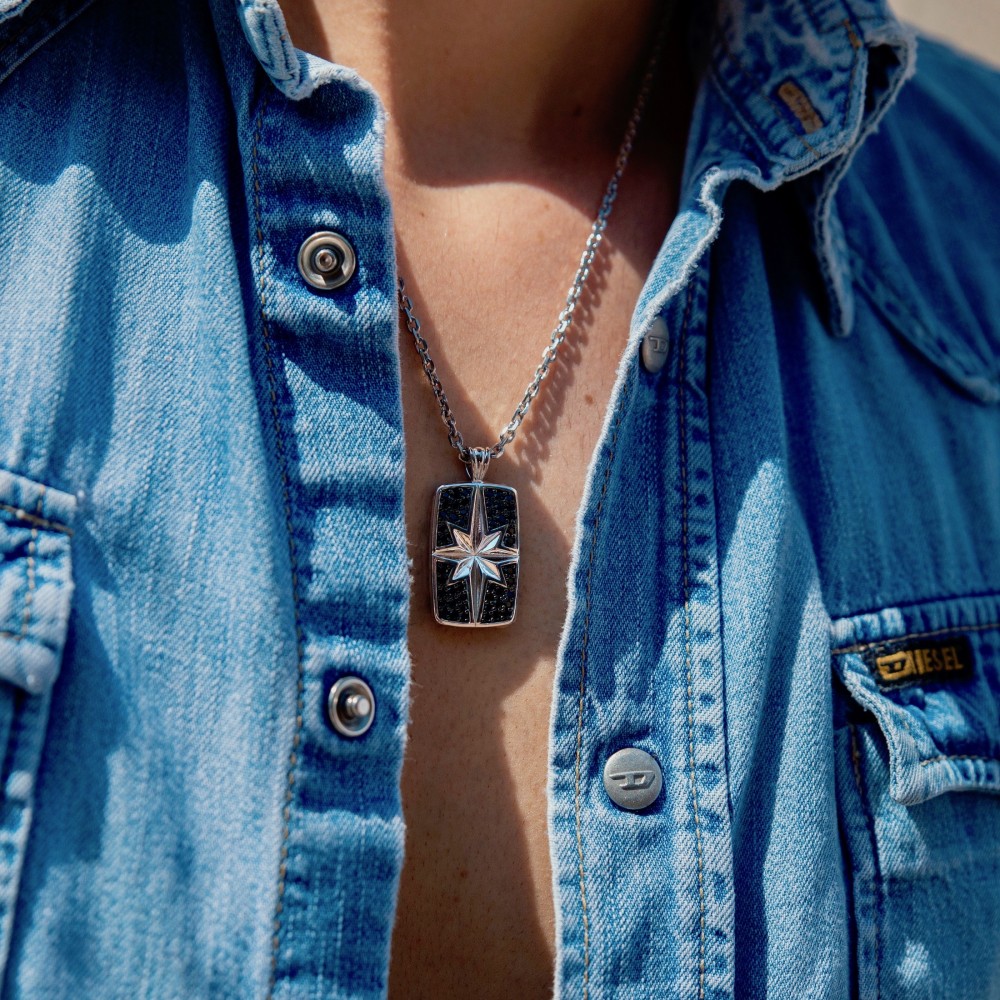 Zancan Collana Zancan In Argento A Targa Con Pietre Nere