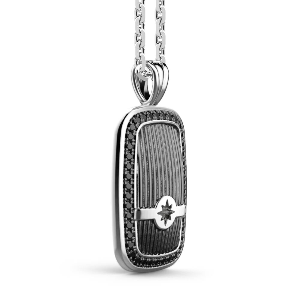 Zancan Collana Zancan In Argento A Targa Con Pietre Nere