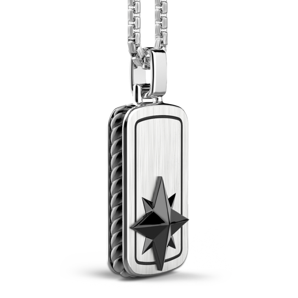 Zancan Collana Zancan In Argento A Targa Con Rosa Dei Venti In Ceramica