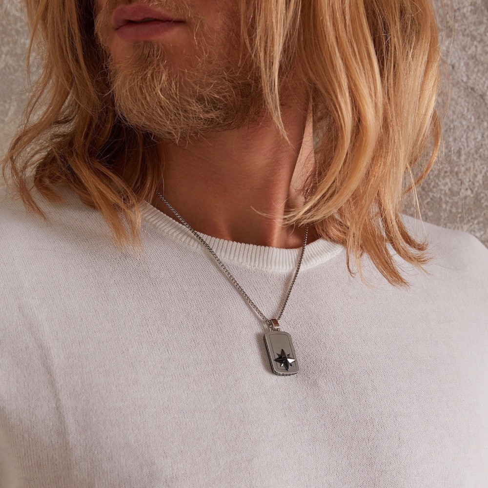 Zancan Collana Zancan In Argento A Targa Con Rosa Dei Venti In Ceramica