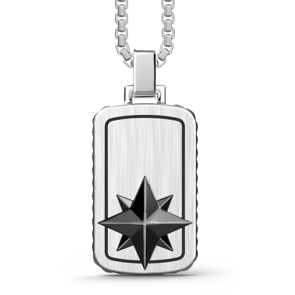 Zancan Collana Zancan in argento a targa con rosa dei venti in ceramica