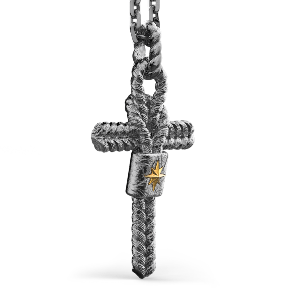 Zancan Collana Zancan In Argento Brunito Con Pendente A Croce E Nodo Nautico