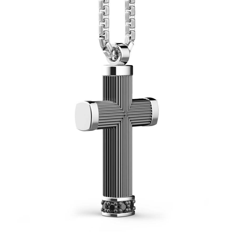 Zancan Collana Zancan In Argento Brunito Con Pendente A Croce E Pietre Nere