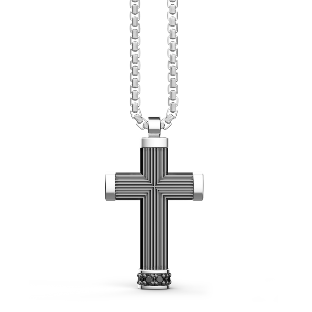Zancan Collana Zancan In Argento Brunito Con Pendente A Croce E Pietre Nere