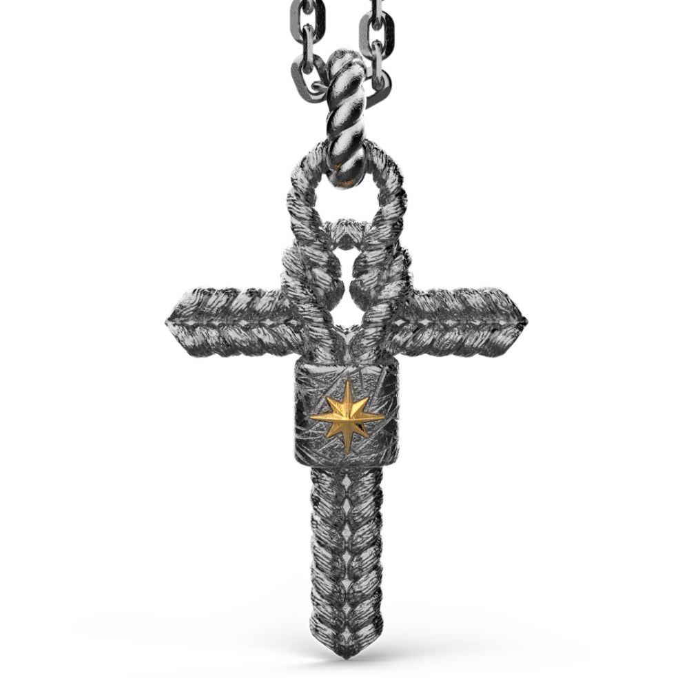 Zancan Collana Zancan in argento brunito con pendente a croce e nodo nautico