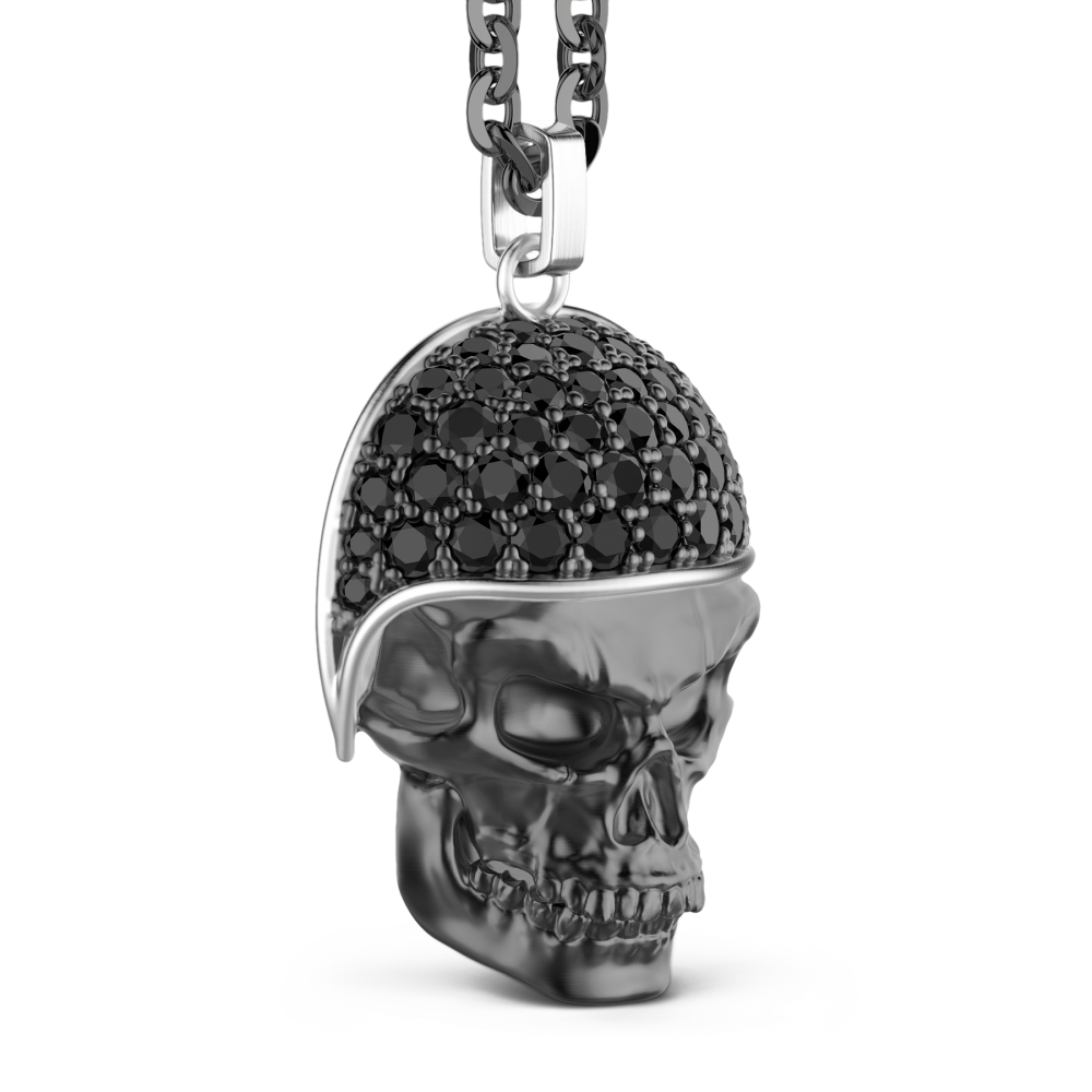 Zancan Collana Zancan In Argento Brunito Con Pendente Teschio Biker Con Pietre Nere