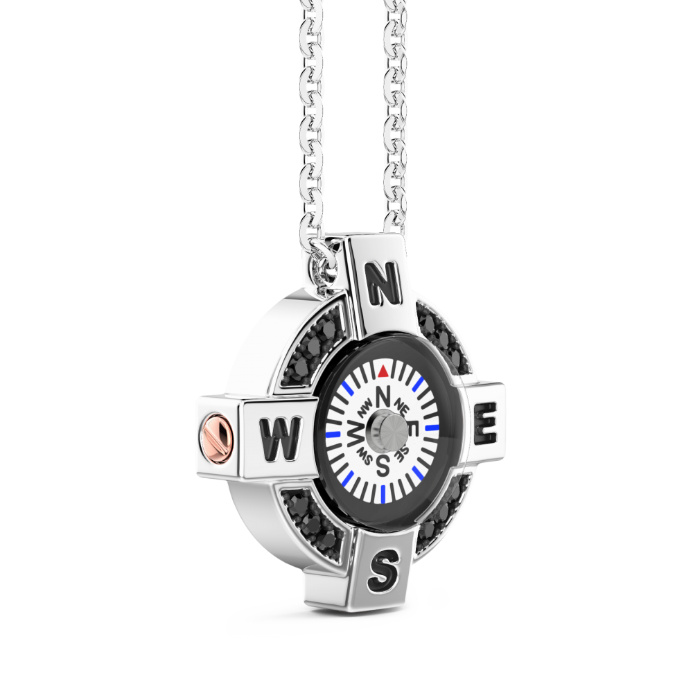 Zancan Collana Zancan In Argento Con Bussola Bianca E Spinelli Neri