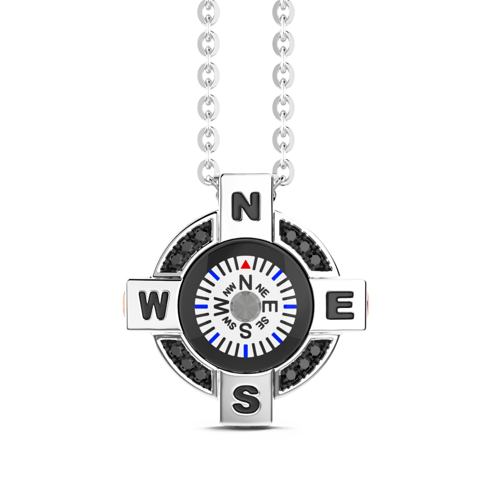 Zancan Collana Zancan in argento con bussola bianca e spinelli neri