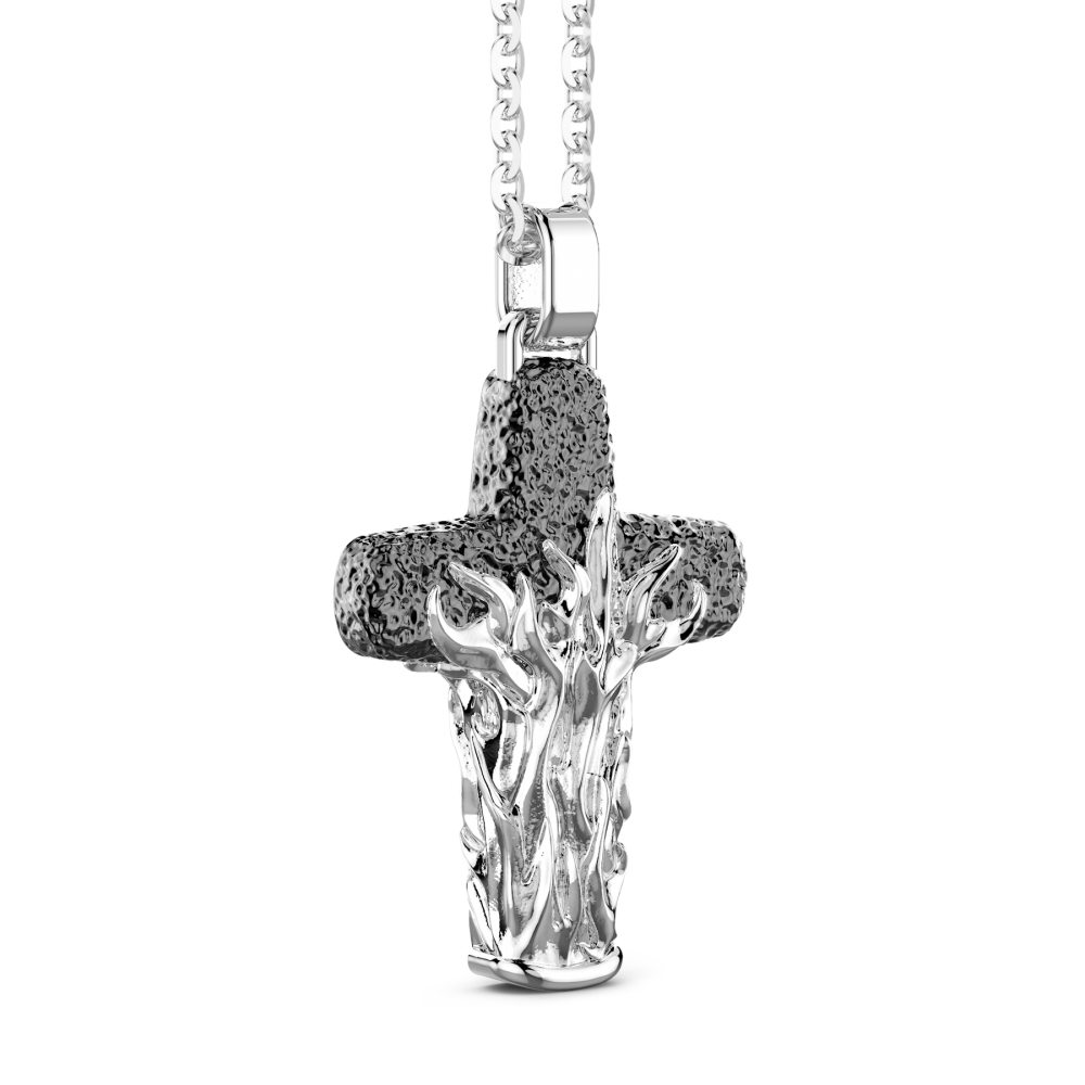 Zancan Collana Zancan In Argento Con Pendente A Croce Con Motivo Fiammeggiante