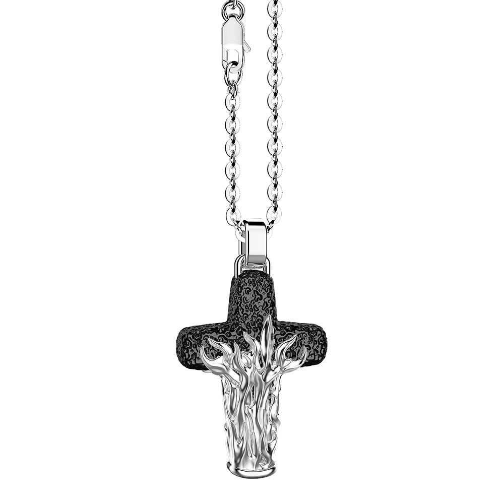 Zancan Collana Zancan In Argento Con Pendente A Croce Con Motivo Fiammeggiante