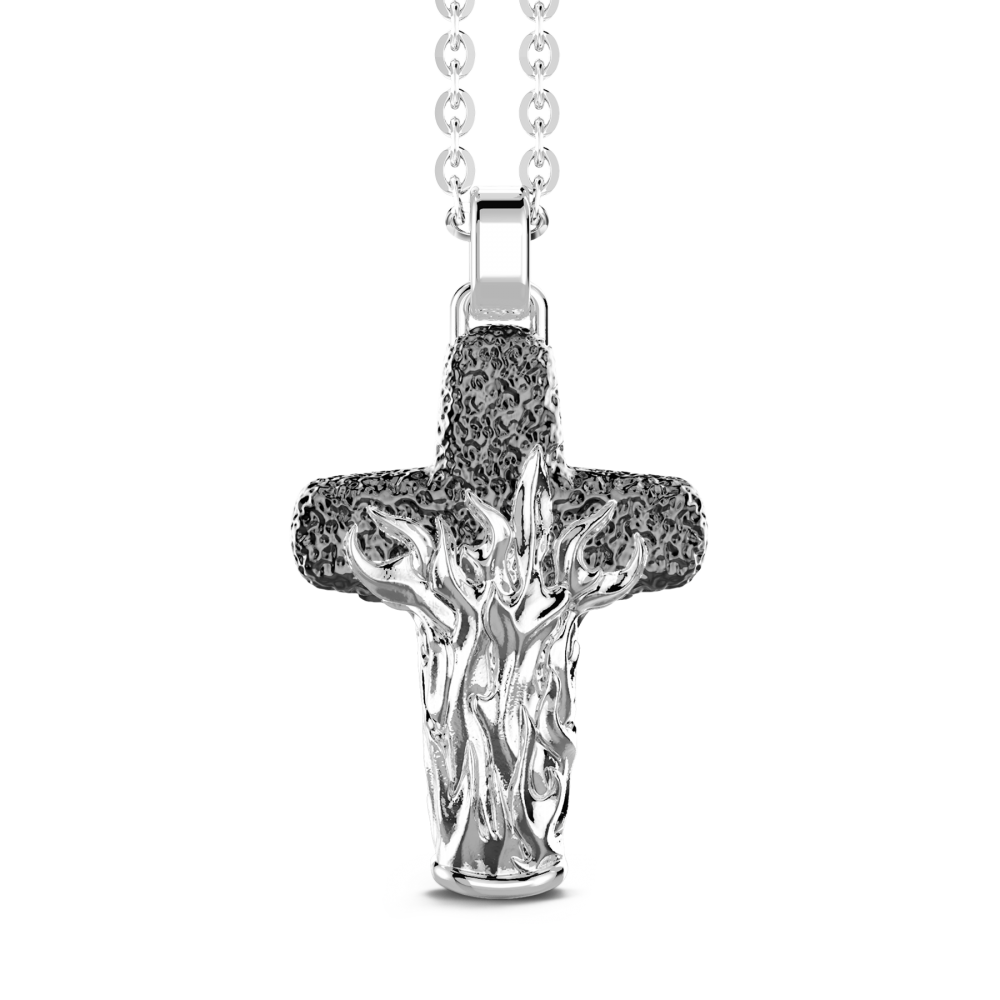 Zancan Collana Zancan in argento con pendente a croce con motivo fiammeggiante