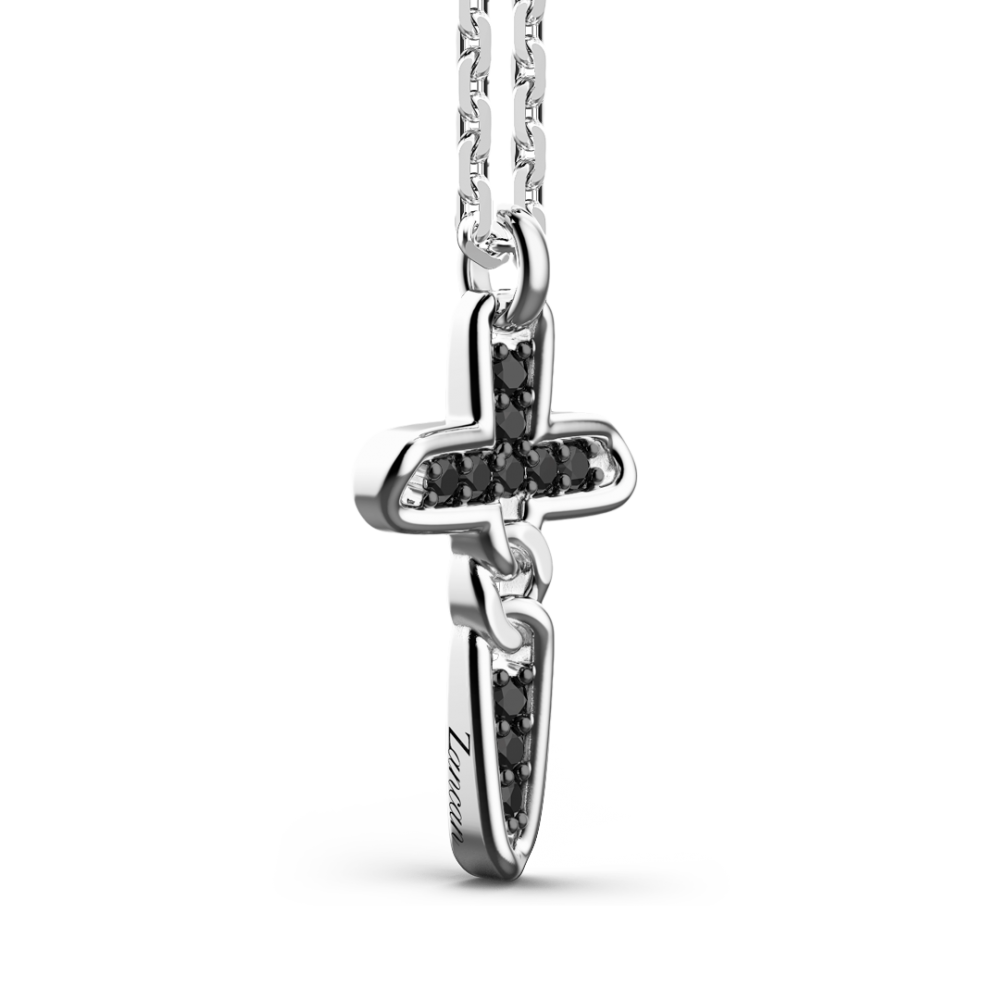 Zancan Collana Zancan In Argento Con Pendente A Croce E Pietre Nere