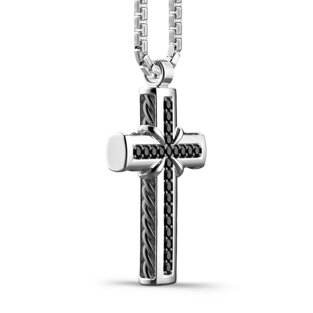 Zancan Collana Zancan In Argento Con Pendente A Croce E Pietre Nere