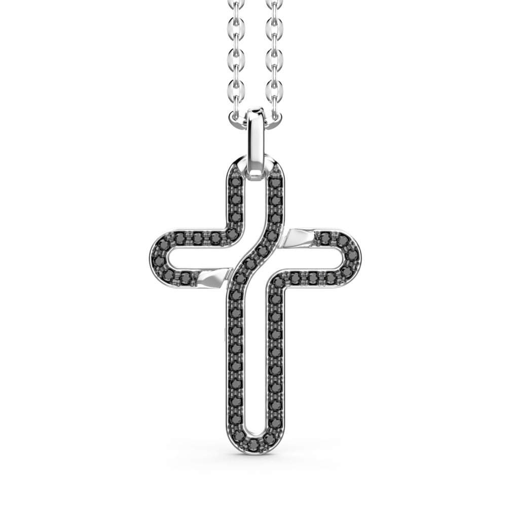 Zancan Collana Zancan in argento con pendente a croce e pietre nere