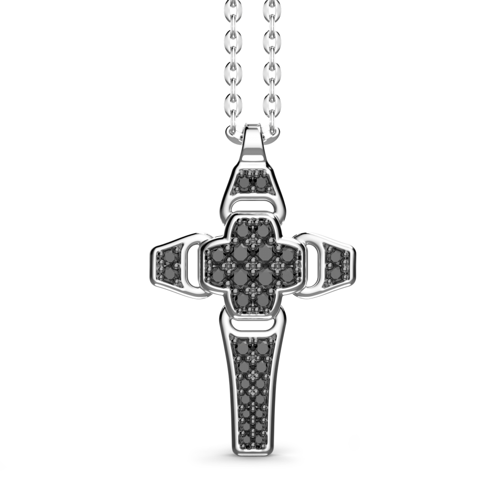 Zancan Collana Zancan in argento con pendente a croce e pietre nere