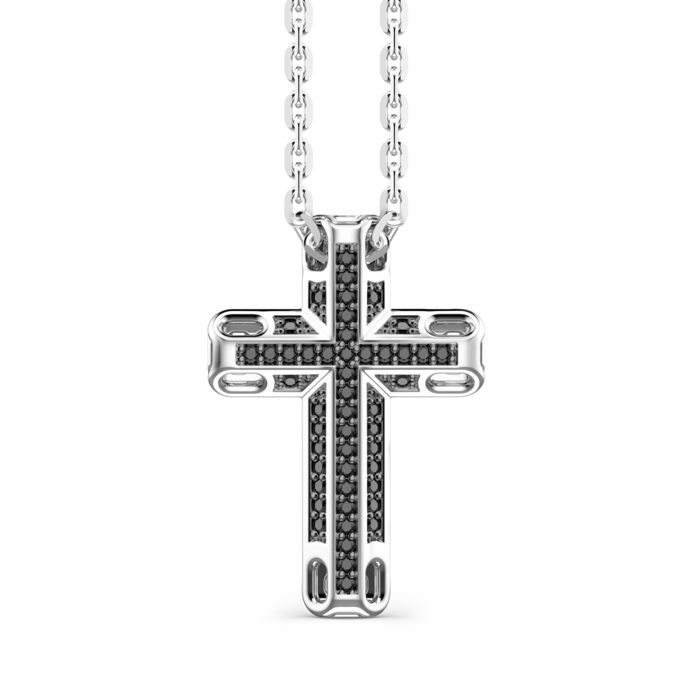 Zancan Collana Zancan in argento con pendente a croce e pietre nere