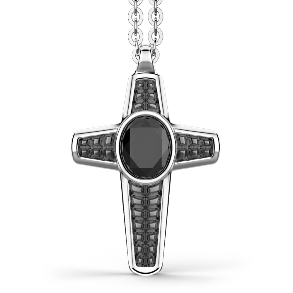 Zancan Collana Zancan in argento con pendente a croce e pietra nera