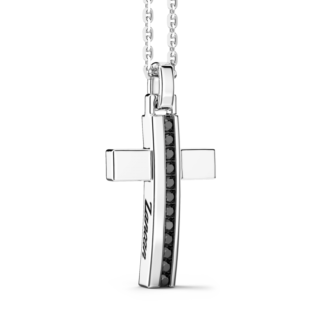 Zancan Collana Zancan In Argento Con Pendente A Croce E Pietre Nere