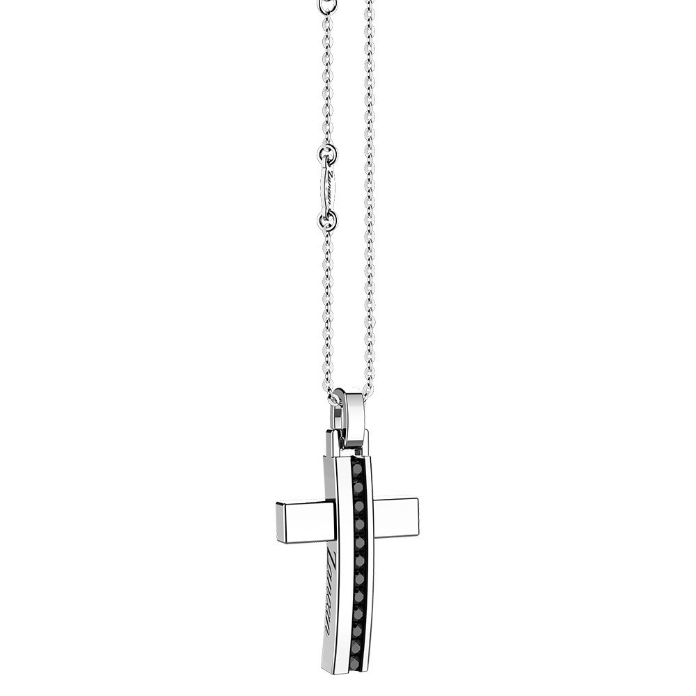 Zancan Collana Zancan In Argento Con Pendente A Croce E Pietre Nere
