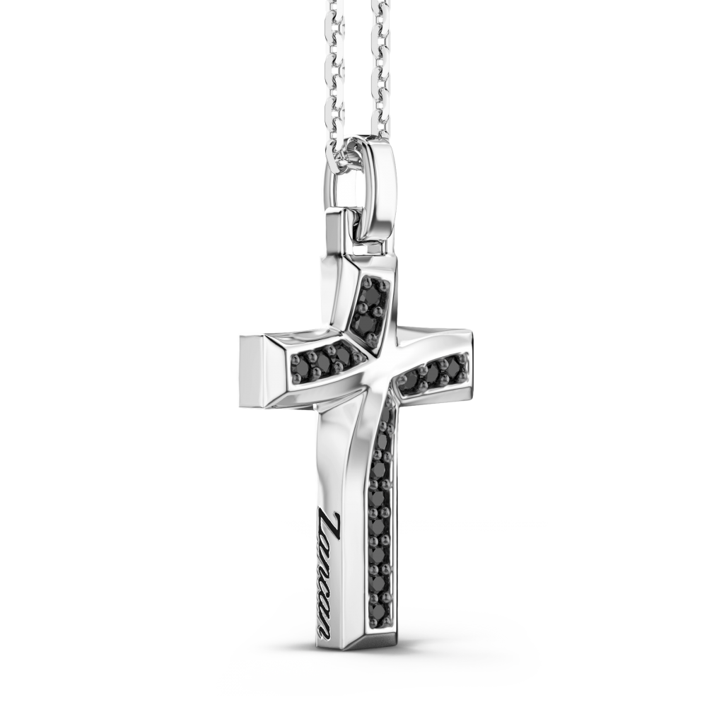 Zancan Collana Zancan In Argento Con Pendente A Croce E Pietre Nere