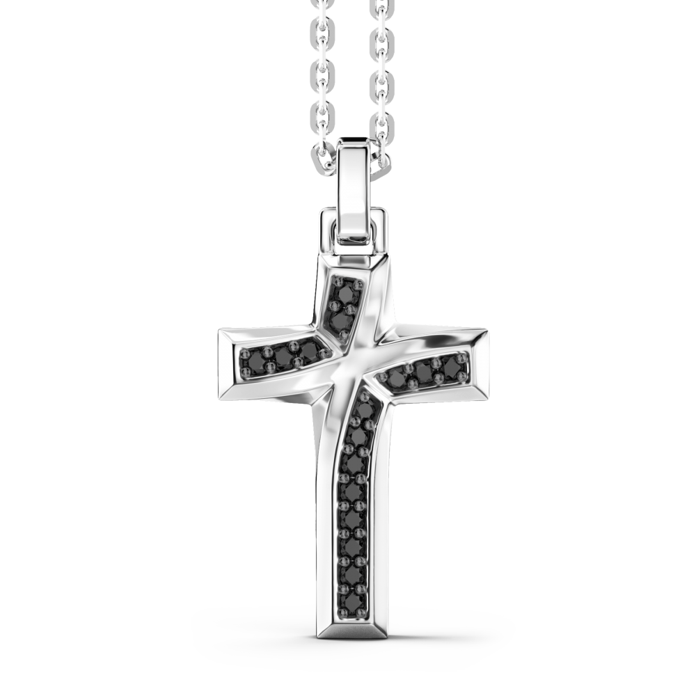 Zancan Collana Zancan in argento con pendente a croce e pietre nere