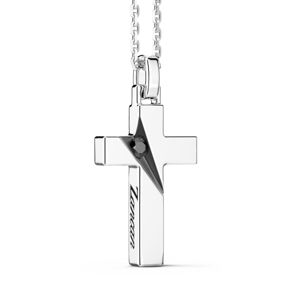 Zancan Collana Zancan In Argento Con Pendente A Croce E Pietre Nere