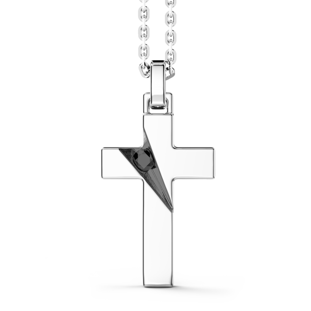 Zancan Collana Zancan in argento con pendente a croce e pietre nere