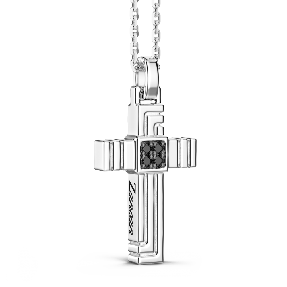 Zancan Collana Zancan In Argento Con Pendente A Croce E Pietre Nere