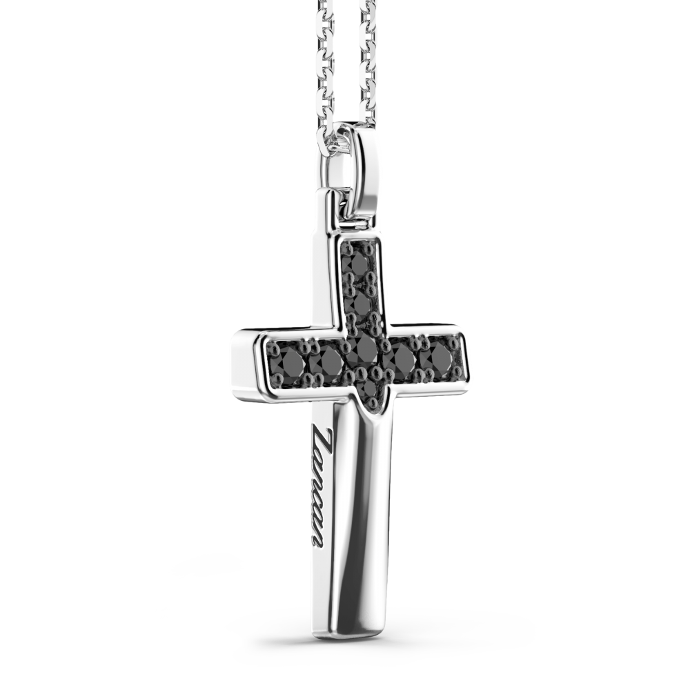 Zancan Collana Zancan In Argento Con Pendente A Croce E Pietre Nere