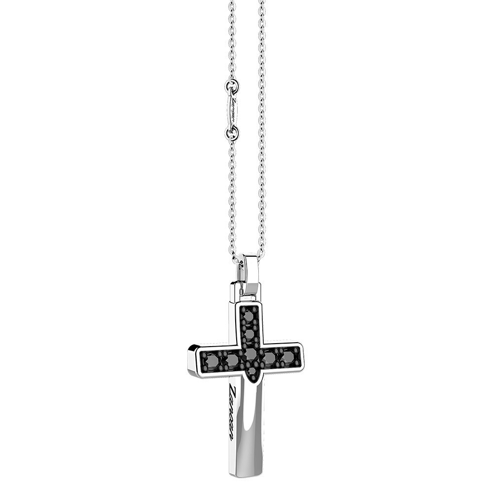 Zancan Collana Zancan In Argento Con Pendente A Croce E Pietre Nere