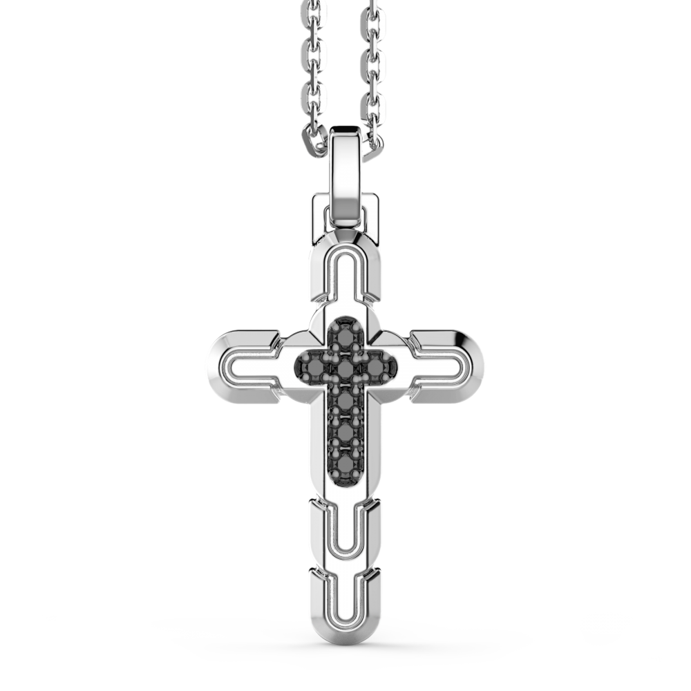 Zancan Collana Zancan in argento con pendente a croce e pietre nere