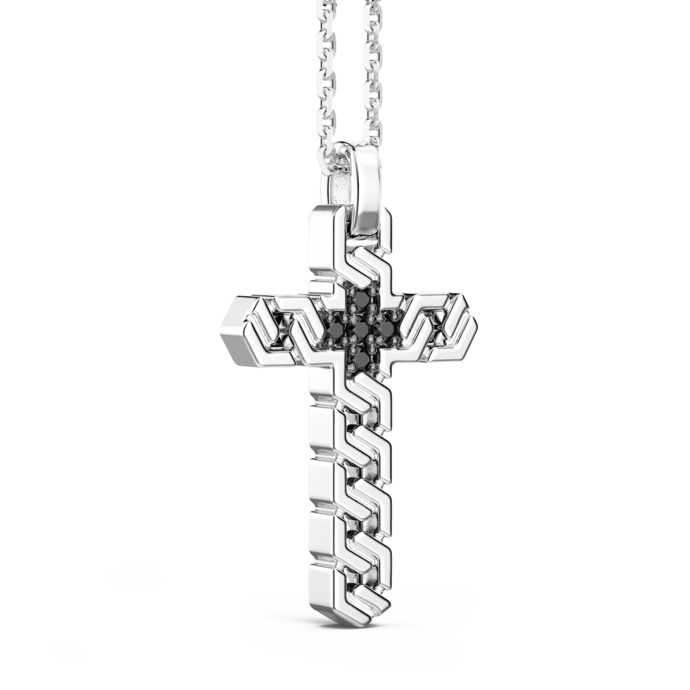Zancan Collana Zancan In Argento Con Pendente A Croce E Pietre Nere