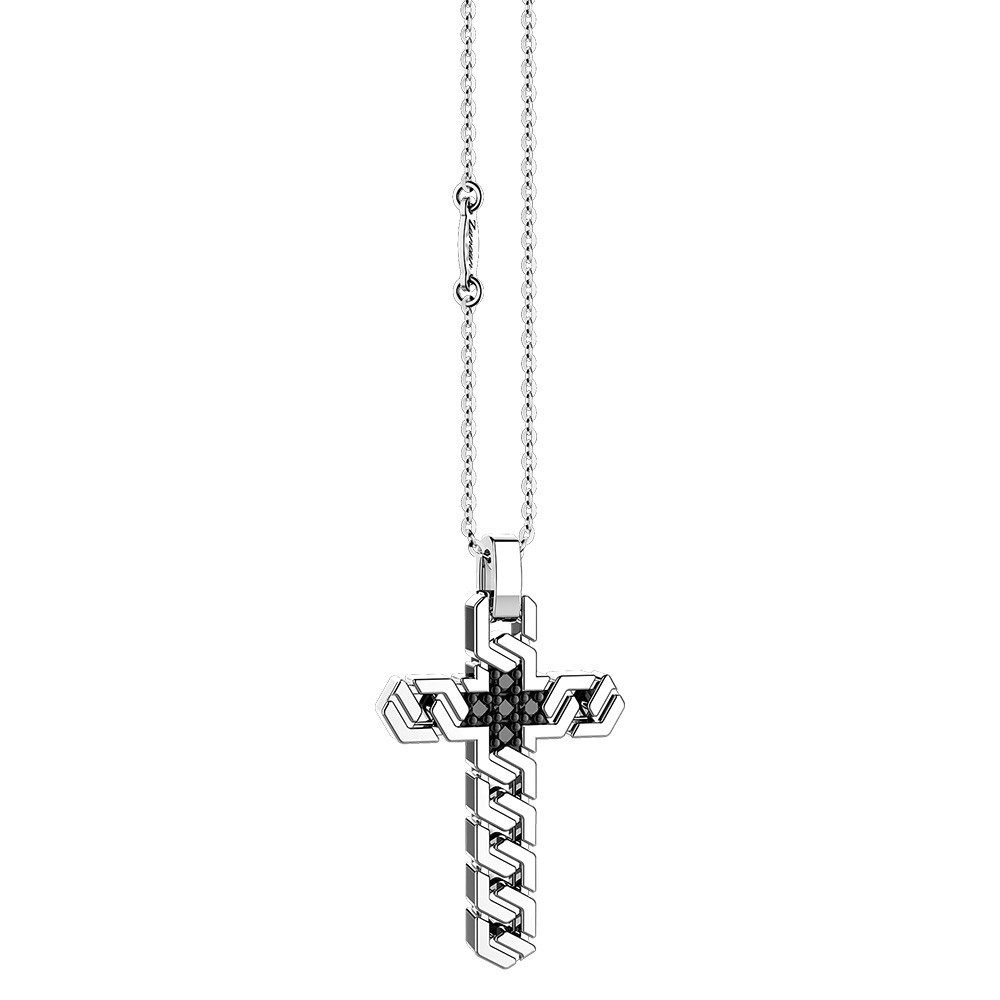 Zancan Collana Zancan In Argento Con Pendente A Croce E Pietre Nere