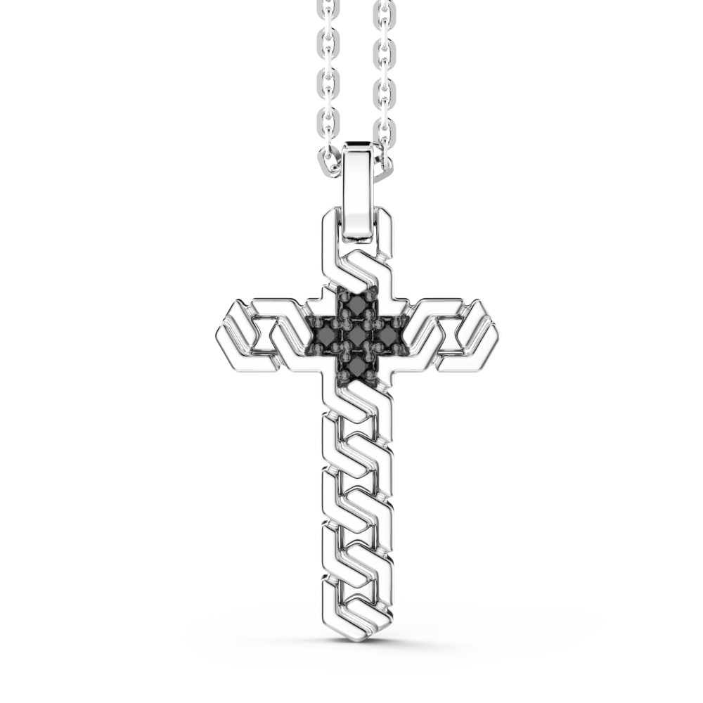 Zancan Collana Zancan in argento con pendente a croce e pietre nere