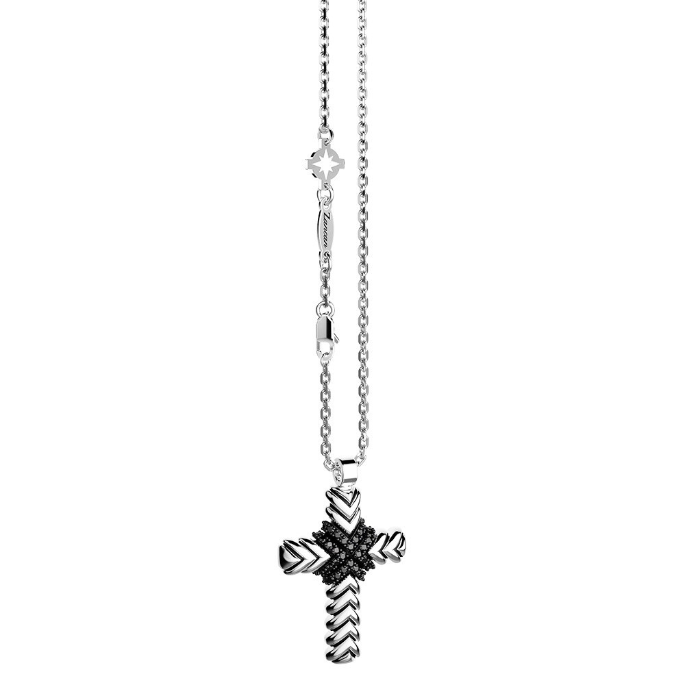 Zancan Collana Zancan In Argento Con Pendente A Croce E Pietre Nere