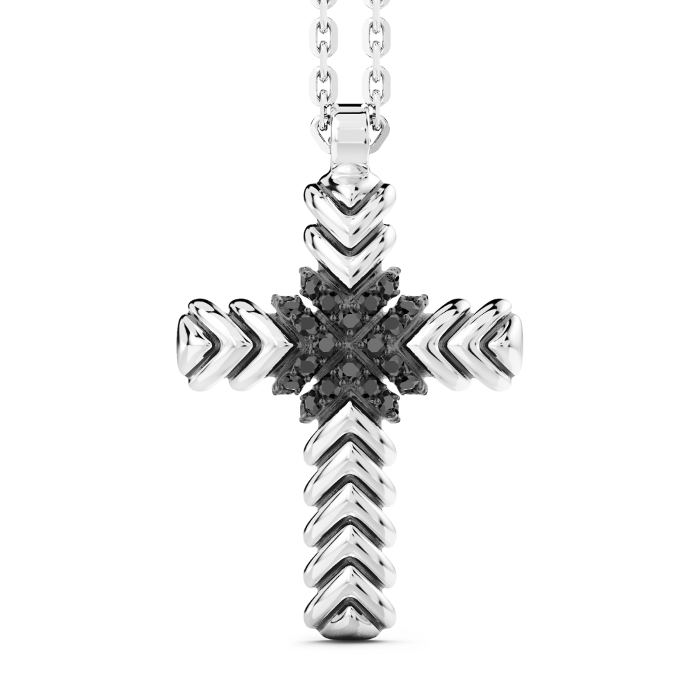 Zancan Collana Zancan in argento con pendente a croce e pietre nere